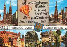 Postcard Germany Nurnberg Funnel Franconia Bavaria Greetings Coat of Arms 6x4