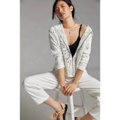 ANTHROPOLOGIE eze sur mer Lace Hooded Sweatshirt Jacket, S