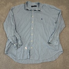 Mens Polo Ralph Lauren Long Sleeve Plaid Blue White Button Up Shirt 2XB