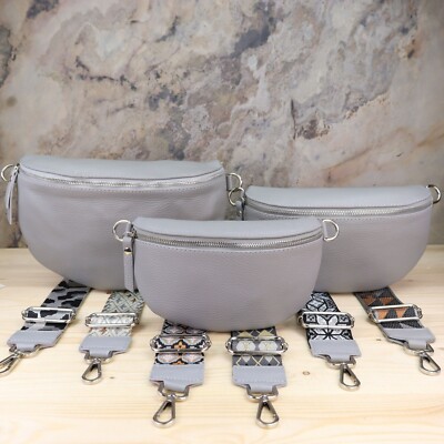 Bauchtasche Damen Leder Grau, Leder Umhängetasche Frauen, Crossbody Bag Damen