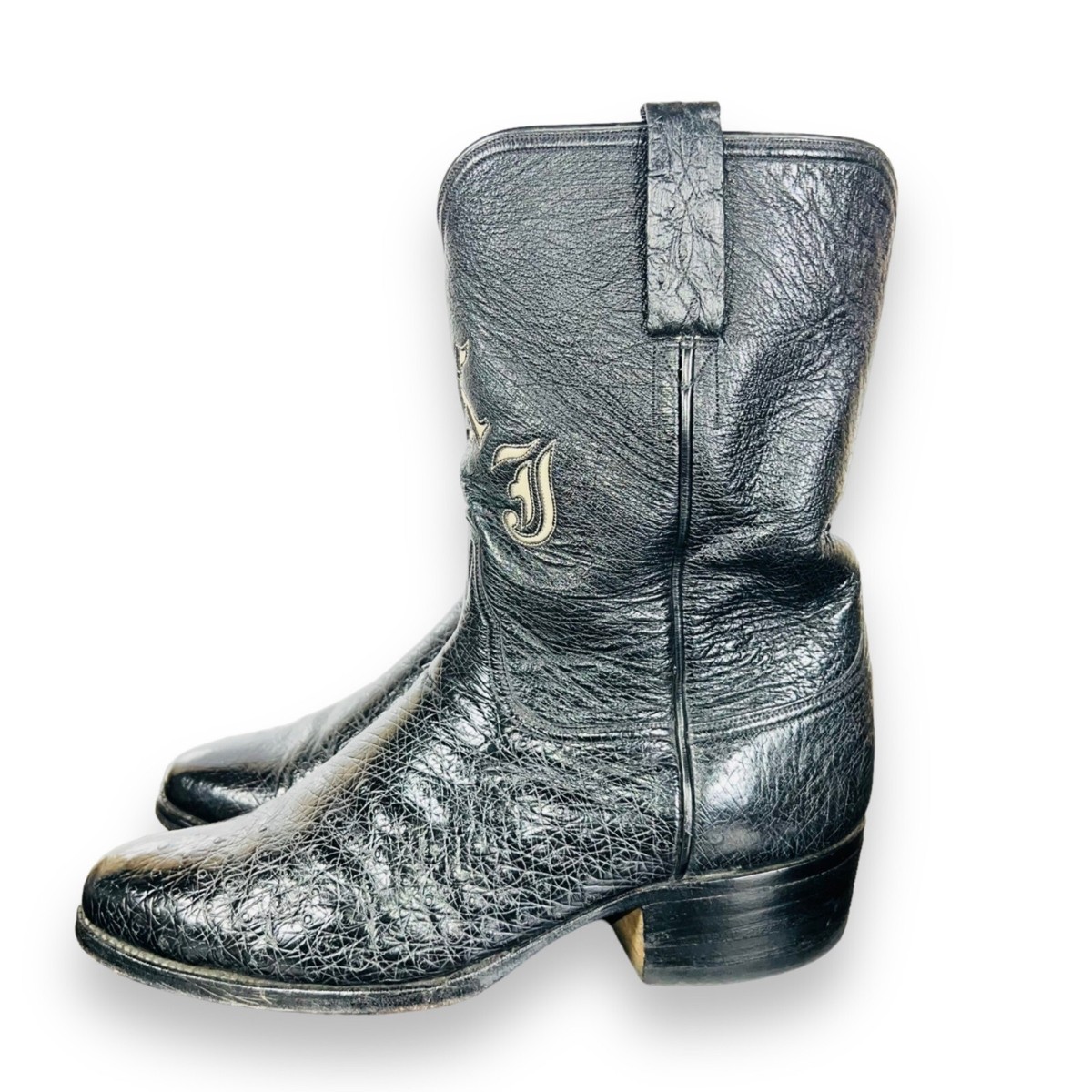 Little's Boot Company Vintage Custom Black Ostrich Cowboy Boots Men's 8.5 D View 2