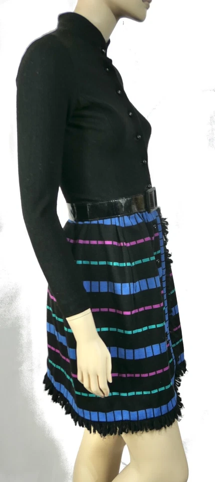 Vintage 60s Mod Go Go Wool Dress by Youth Guild Shirt Button Fringe Sz 0 XS - Image 4 of 4