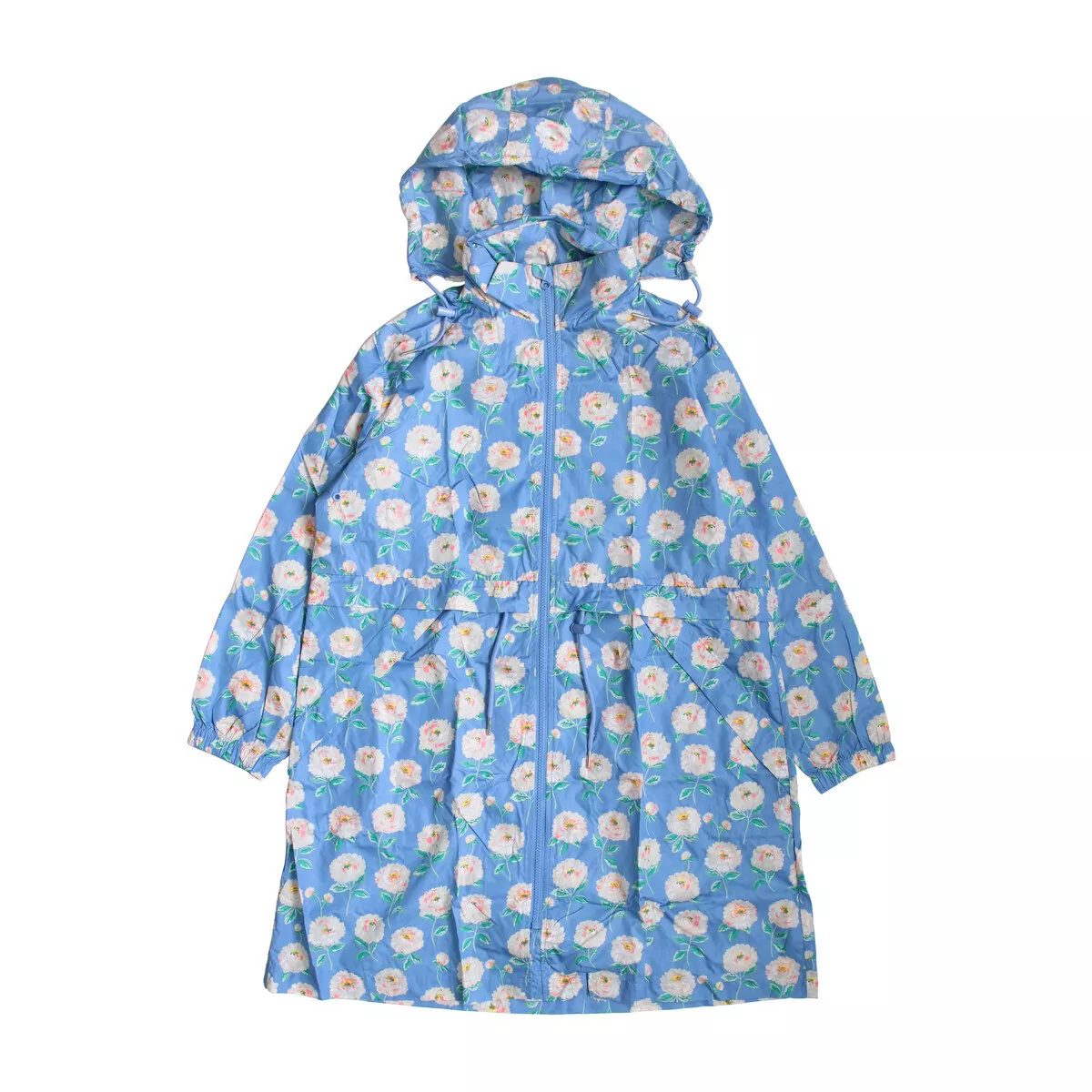 Cath Kidston Rain Coat Dahlia Blue Long Jacket Hooded F S from