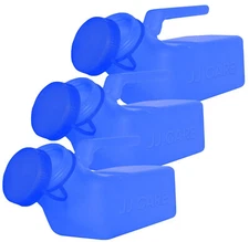 JJ CARE Screw Cap 1000ml Urinal Bottles - Blue, Set of 3