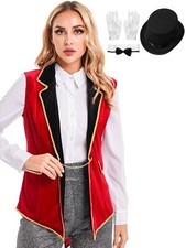 Womens Waistcoat Magician Ringmaster Medieval Circus Costume Tailcoat Clubwear