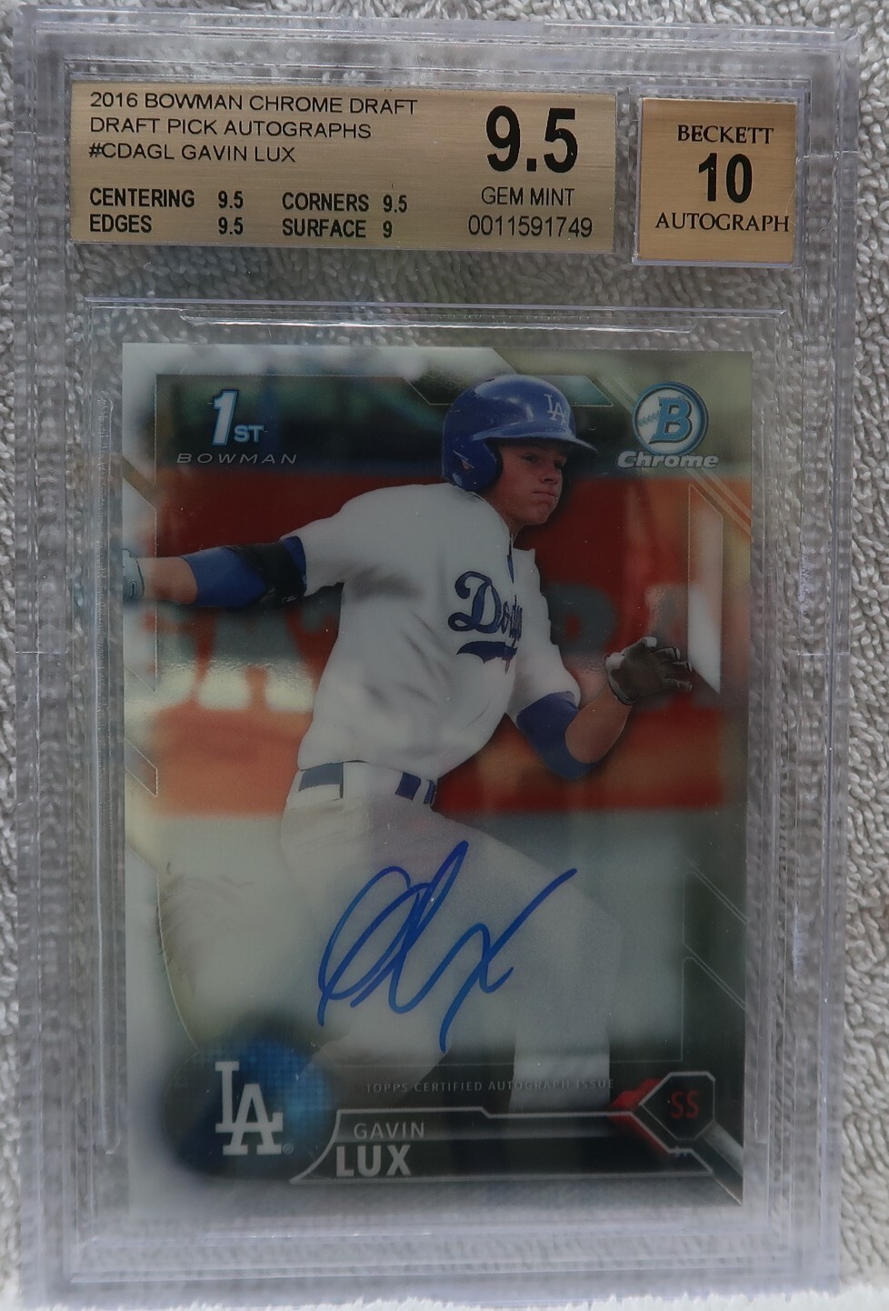 2016 Bowman Chrome Draft Gavin Lux Auto BGS 9.5/10 Dodgers Reds