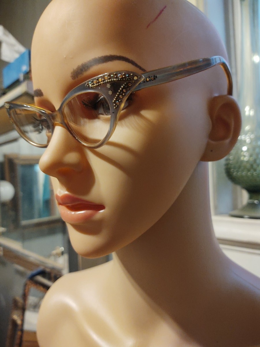 1950s Sunglasses Rhinestone‎ Cateye Eye Glass Lenses Frames Marked France 1950s French Cat main image 4