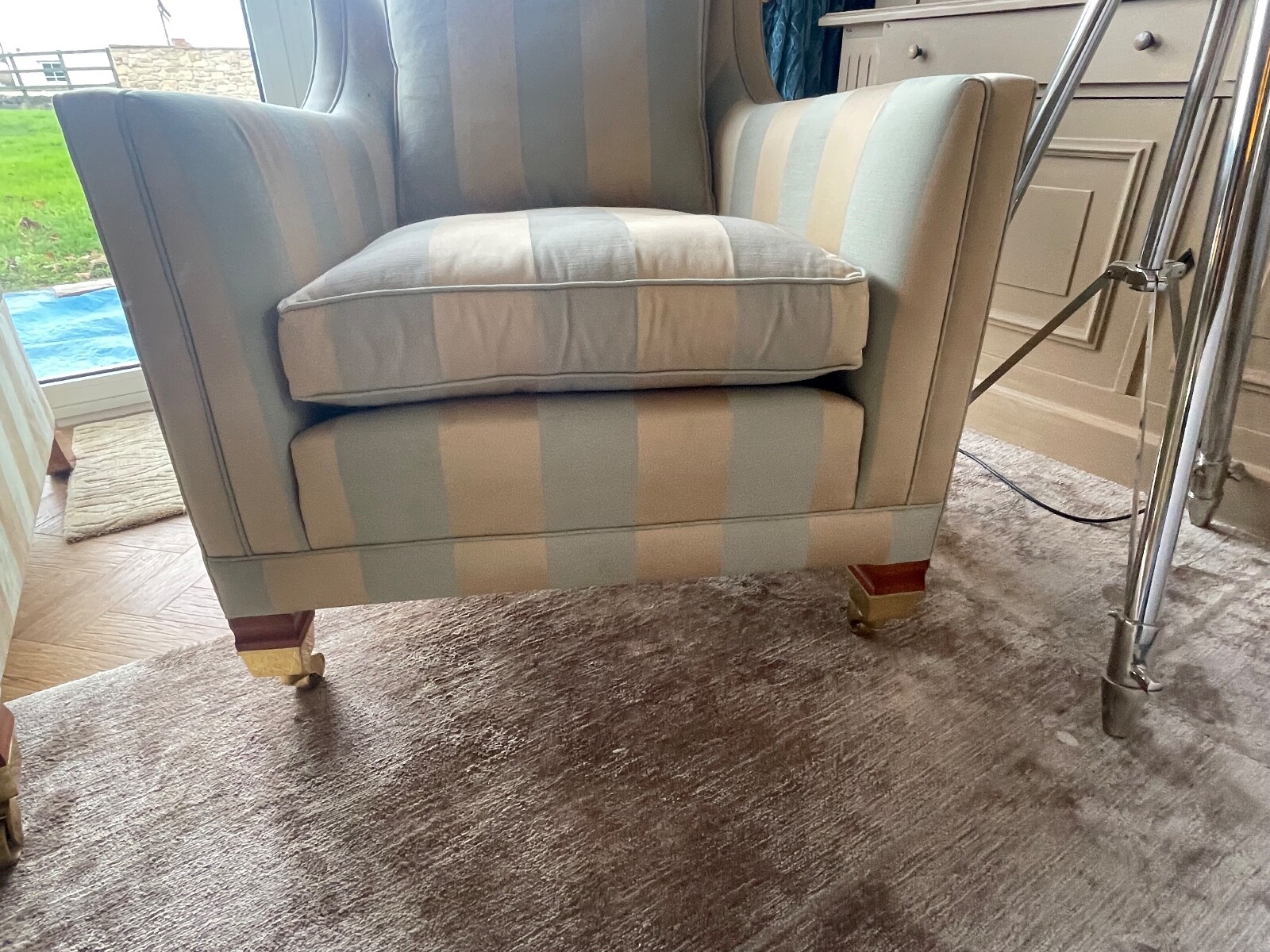 Duresta Trafalgar 3 seater gold & Duckegg classic stripe armchair rrp £