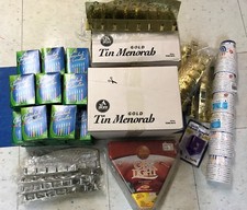 Chanukah Candles/Gold Tone Tin Menorahs/Ohr Lights/Cup Gobelets Jewish Holiday