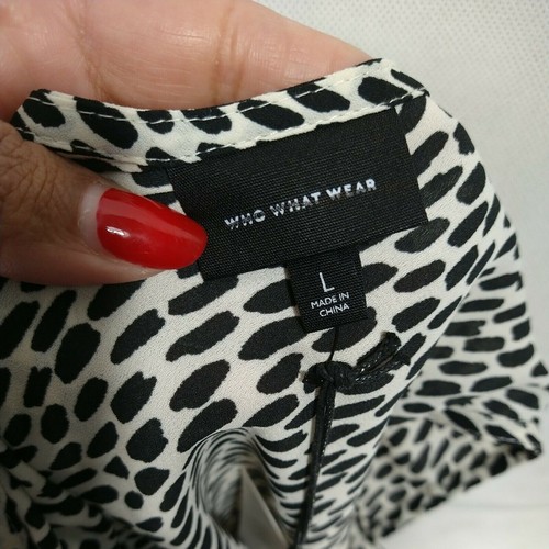 Who What Wear Dress Women Size L Black Cream Asymmetric Hem Sheer Animal Print - Picture 5 of 12