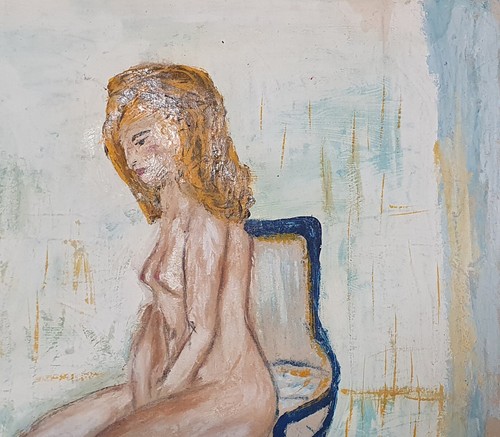 Vintage expressionist oil painting nude woman portrait - Picture 6 of 12
