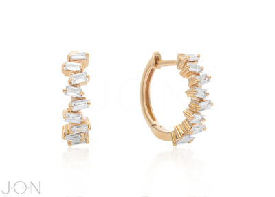 14K Gold natürlicher Diamant Zick-Zack Baguette Huggies Ohrringe-Weihnachtsschmuck Gif