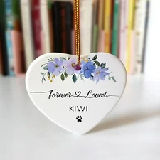 Personalized Pet Memorial Heart Ornament – Custom Name – Dog Cat Loss Gift