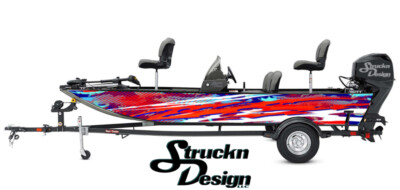 Retro Light Red Blue Distressed White Vinyl Graphic Decal Kit Fish Boat Wrap USA