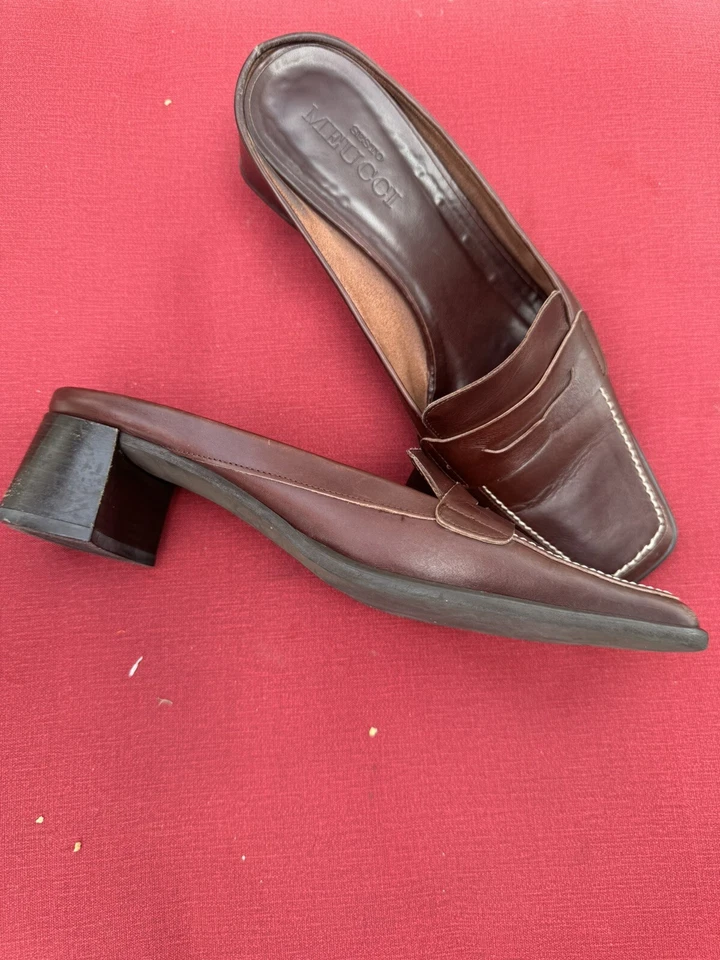 Mocasines de cuero Sesto Meucci Mule talla 7 1/2 suela de goma marrón de colección hechos en Italia Foto 2 de 4