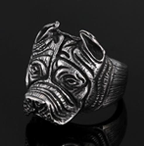 BULLDOG HEAD STAINLESS STEEL RING size 7 silver metal S-524 biker unisex dog new - Bild 1 von 1