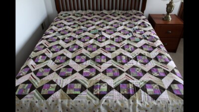 New Cotton PATCHWORK Queen QUILT TOP, 86'' x 86'', Flat shipping, #10