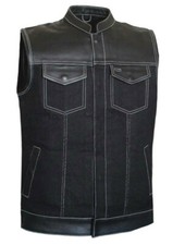 Hunt Club Men Leather  Denim Biker Style Riding Motorcycle Vest Concealed Carry