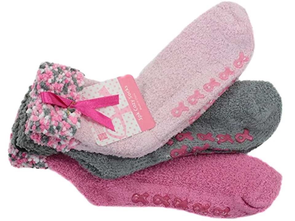 Calcetines acogedores para cáncer de mama - 3 pares, rosa/rosa intenso y gris - talla 9-11 - NUEVO Foto 2 de 2