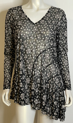 Lynn Ritchie Black White Gray Polka Top Sheer Tunic Top L NWT NEW