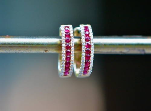 Created Red Ruby 2Ct Round Cut Diamond Hoop Women Earring 14K Yellow Gold Plated - Picture 5 of 5