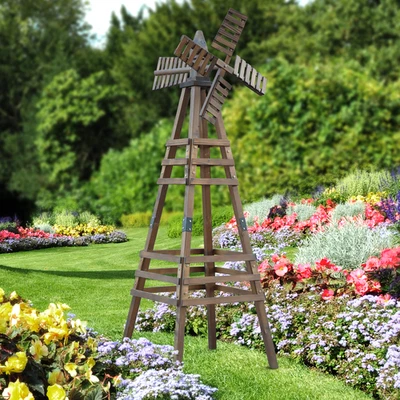 6FT Wood Windmill Backyard Garden Decoration Weathervane with