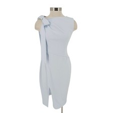 Calvin Klein Midi Sheath Dress Light Blue Shoulder Bow Sleeveless Zip Womens 4