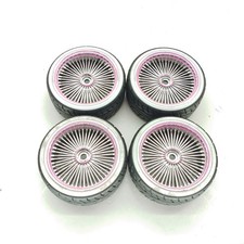 4x Hard Plastic 110 Drift Car Tires On Many-spoke Chrome Pink Wheels 12mm Hex 4x Hard Plastic 110 Drift Car Tires On Many-spoke Chrome Pink Wheels 12mm Hex