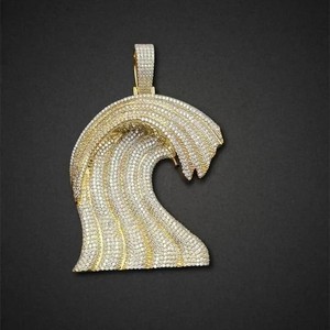 Authentic 2.00Ct Real Moissanite Curved Wave Pendant Iced Out Bling 14K Yellow Gold Plated