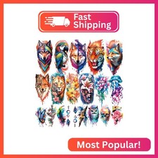 77 Sheets Temporary Tattoo, 17 Sheets Half Arm Flower Lion Tiger Cat Owl Parrot