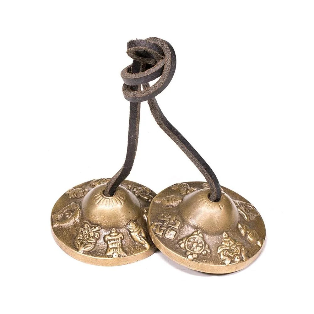 Tibetan Tingsha Cymbals 6.5cm – 8 Auspicious Symbols
