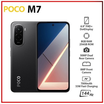 (New) Xiaomi POCO M7 8GB+256GB BLACK Dual SIM Unlocked Android Cell Phone