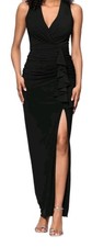 Betsy  Adam A23729 Bobbi Ruffled V-Neck Gown dress NWT Black size 14