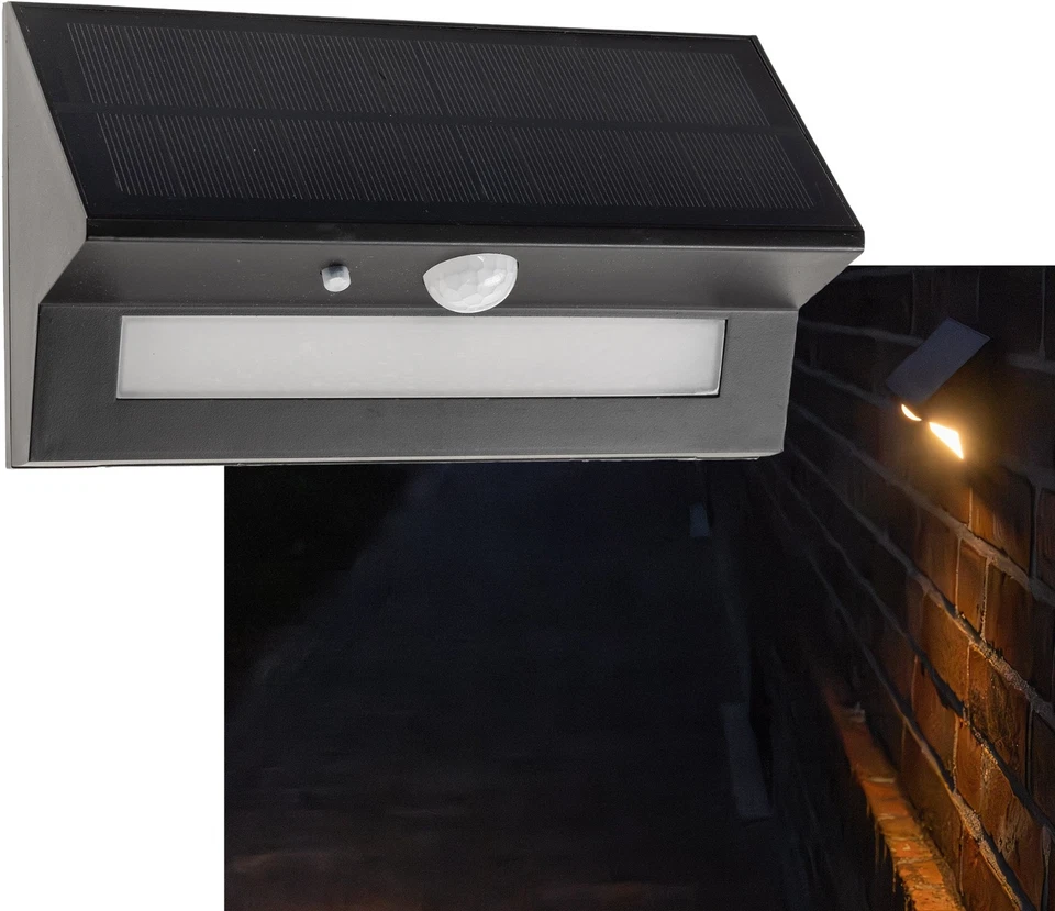 LED Solar Wandleuchte "SWL-AS400" IP44, warmweiß 3000K, PIR Sensor Solarleuchte - Bild 1 von 4
