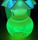 Fabulous Fenton Uranium Glass 100th Anniversary Burmese Satin Vase #409 Glows !!