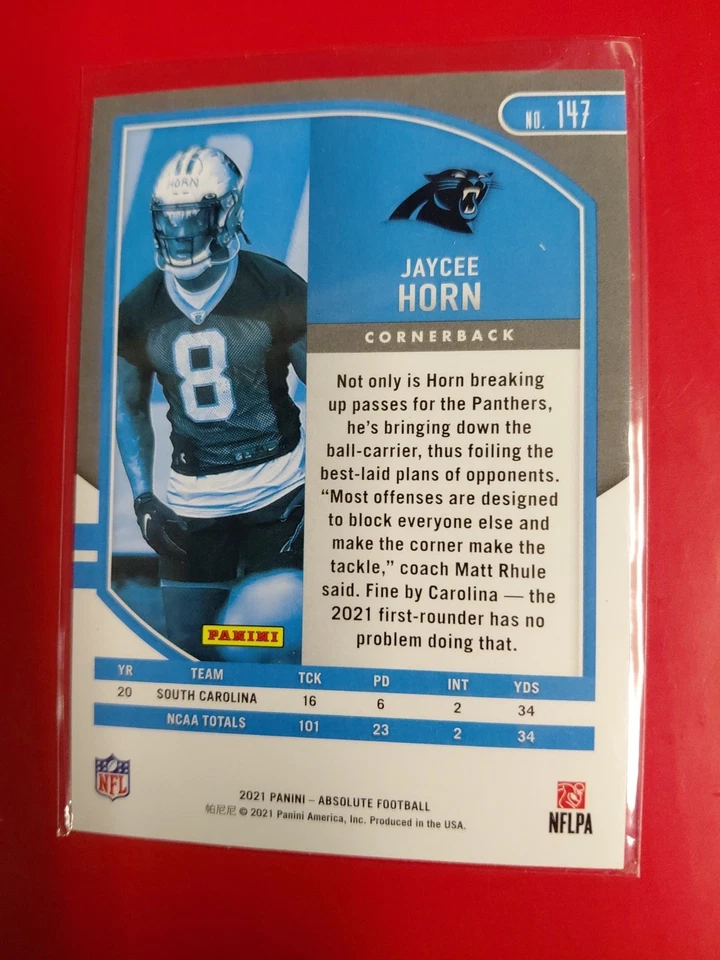2021 Panini Absolute #147 Jaycee Horn Blue /99 - Image 3 of 3