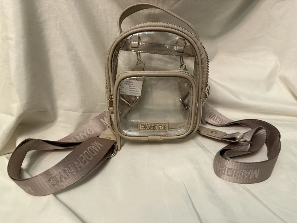 Mini Mochila Bandolera Convertible Madden NYC Transparente/Color Caqui NUEVA sin Etiquetas Foto 4 de 4