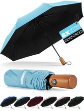 Windproof Travel Umbrella with Wood Handle - Automatic Umbrellas for Rain  U...