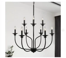 LNC Large 9-Light Black Traditional Candlestick Chandelier Modern Pendant NEW