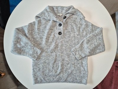 Pullover Tom Tailor Gr.  S Wolle Mohair hellgrau warm Schalkragen mit Knöpfen