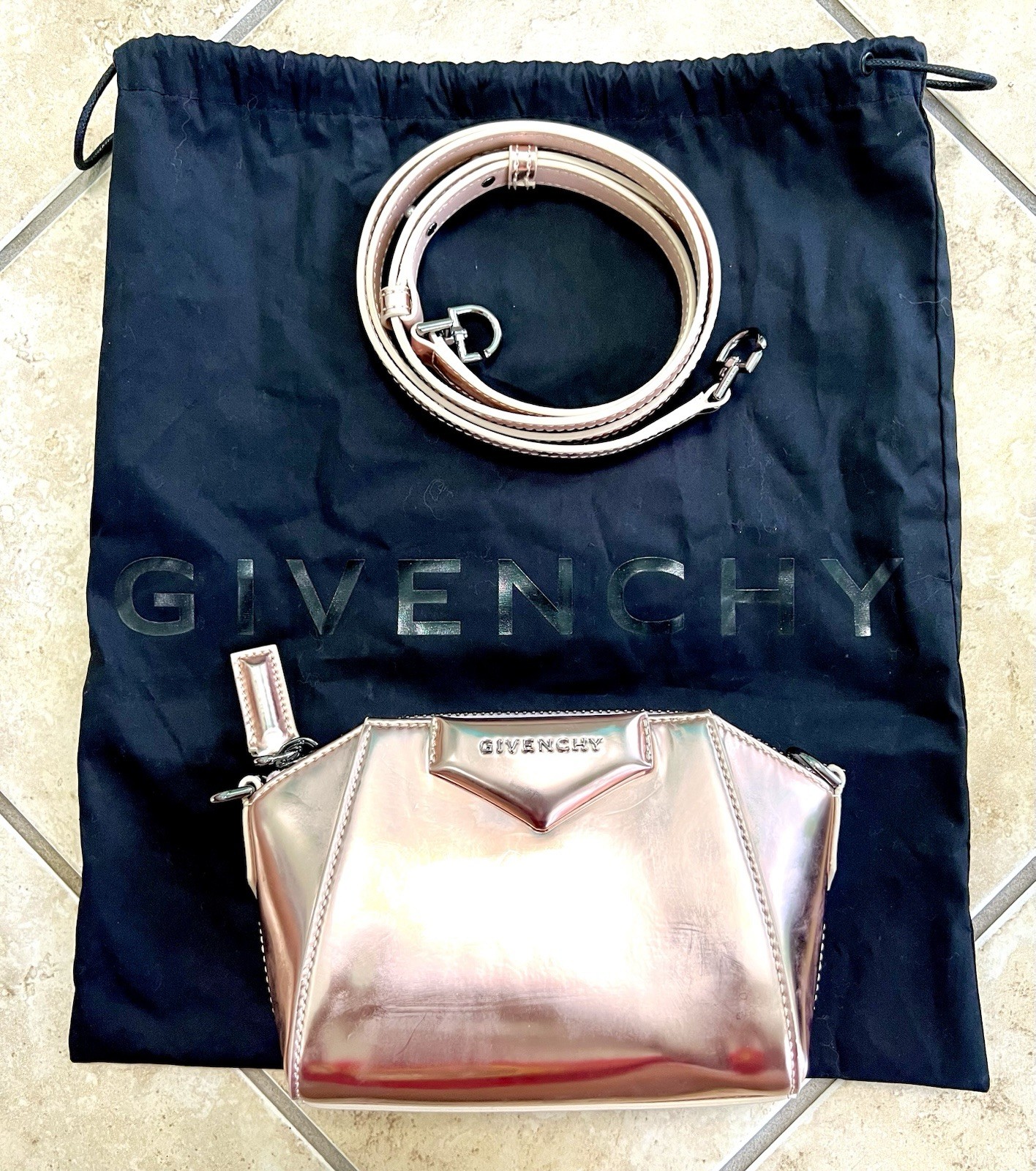 Givenchy Antigona Nano Pink/Rose Metalic Leather Mini Crossbody Bag Authentic