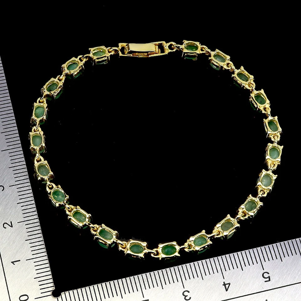 Pulseira de prata esterlina 925 oval esmeralda 5x4 mm joias de pedra preciosa natural 7,5 polegadas - Imagem 3 de 4