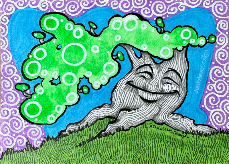 Watercolor Bonsai Tree ACEO Artist Trading Card OOAK Original Art - Not A Print