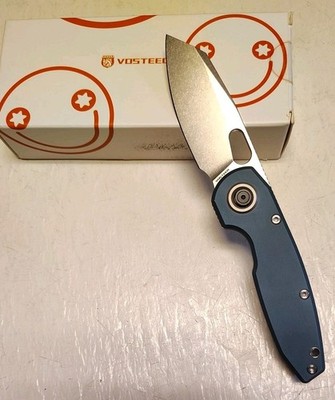 Vosteed Knives Ankylo Vanchor Lock Flipper 3.18'' Elmax SW Rev. Tanto Blue A1908