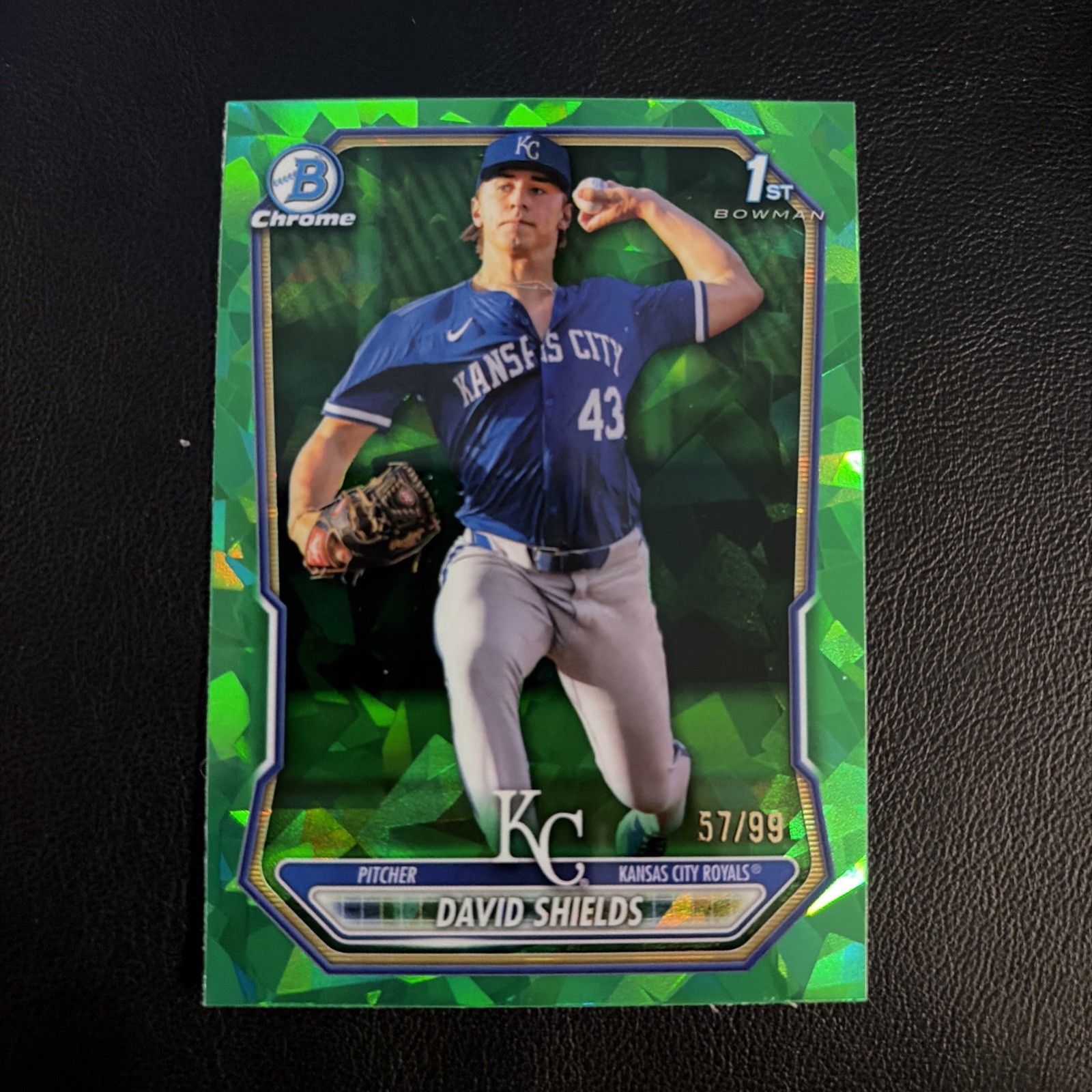 DAVID SHIELDS 2026 BOWMAN CHROME SAPPHIRE 1ST GREEN REFRACTOR /99 ROYALS BCP-11