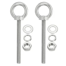 2Pcs M12 x 100mm 304 Stainless Steel Lifting Shoulder Eye Bolt with Nuts Washers