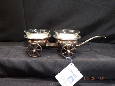 F.B. Rogers Silver plate #517 Wagon Condiment Server/Wine Bottle Coasters-C363