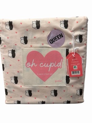 Oh Cupid! QUEEN Valentine Cats Kittens & Hearts Super Soft Sheet Set NWT Sheets