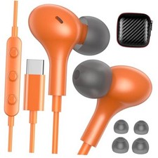 for iPhone Headphones Wired USB C Earbuds for Apple iPhone 17 Pro Max Orange