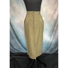 Together Vintage 90s Olive Green Midi Skirt Embroidered Pockets Size 6